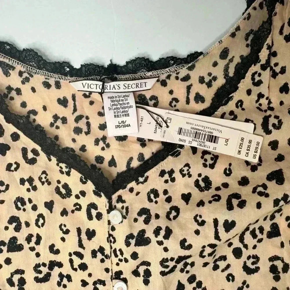 Victoria’s Secret Women Pajama Top Crop Leopard Animal Print Lace‎ Trim Size L - Picture 6 of 7